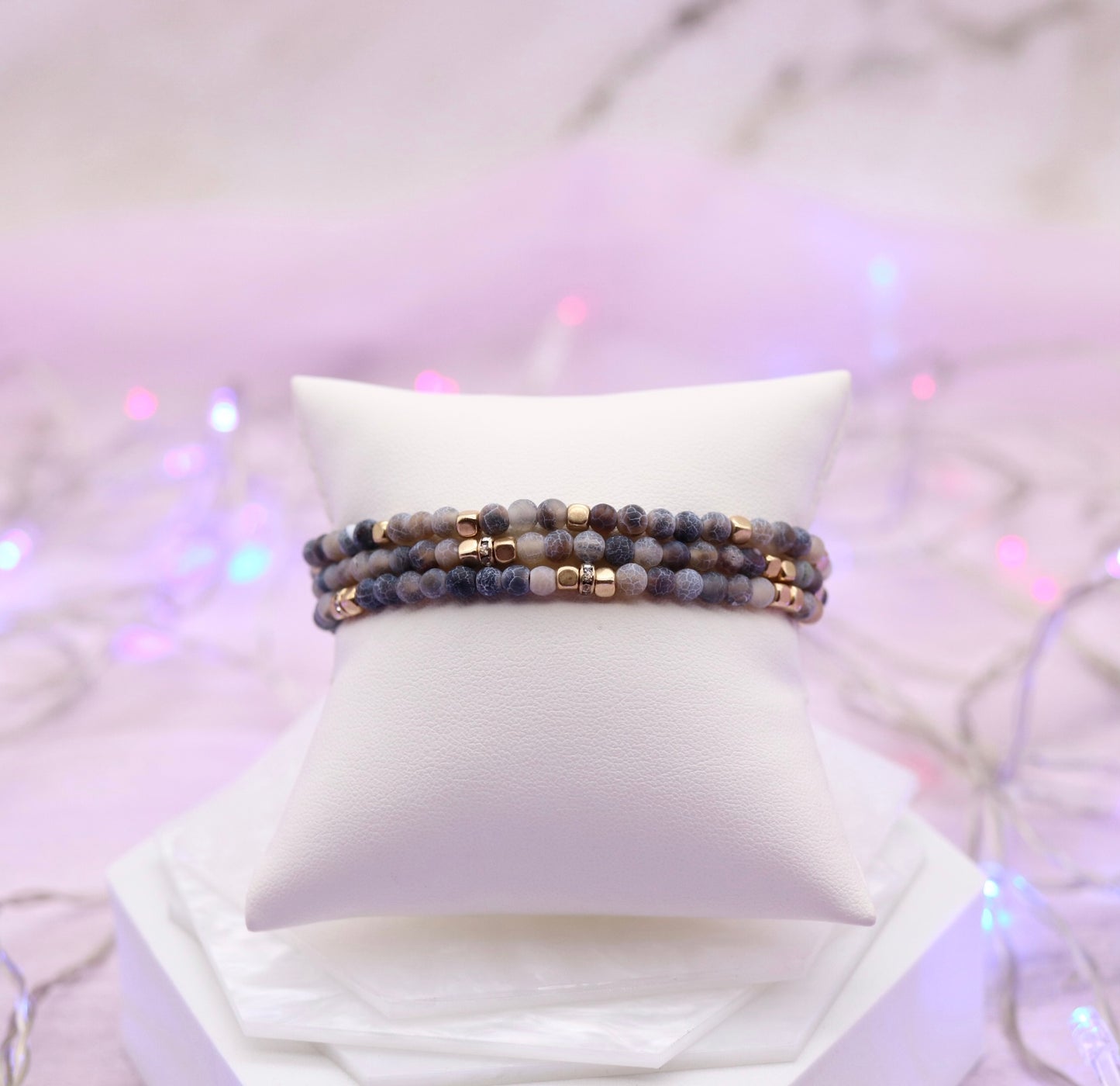 Gold Blue Bead Slide Knot Bracelet