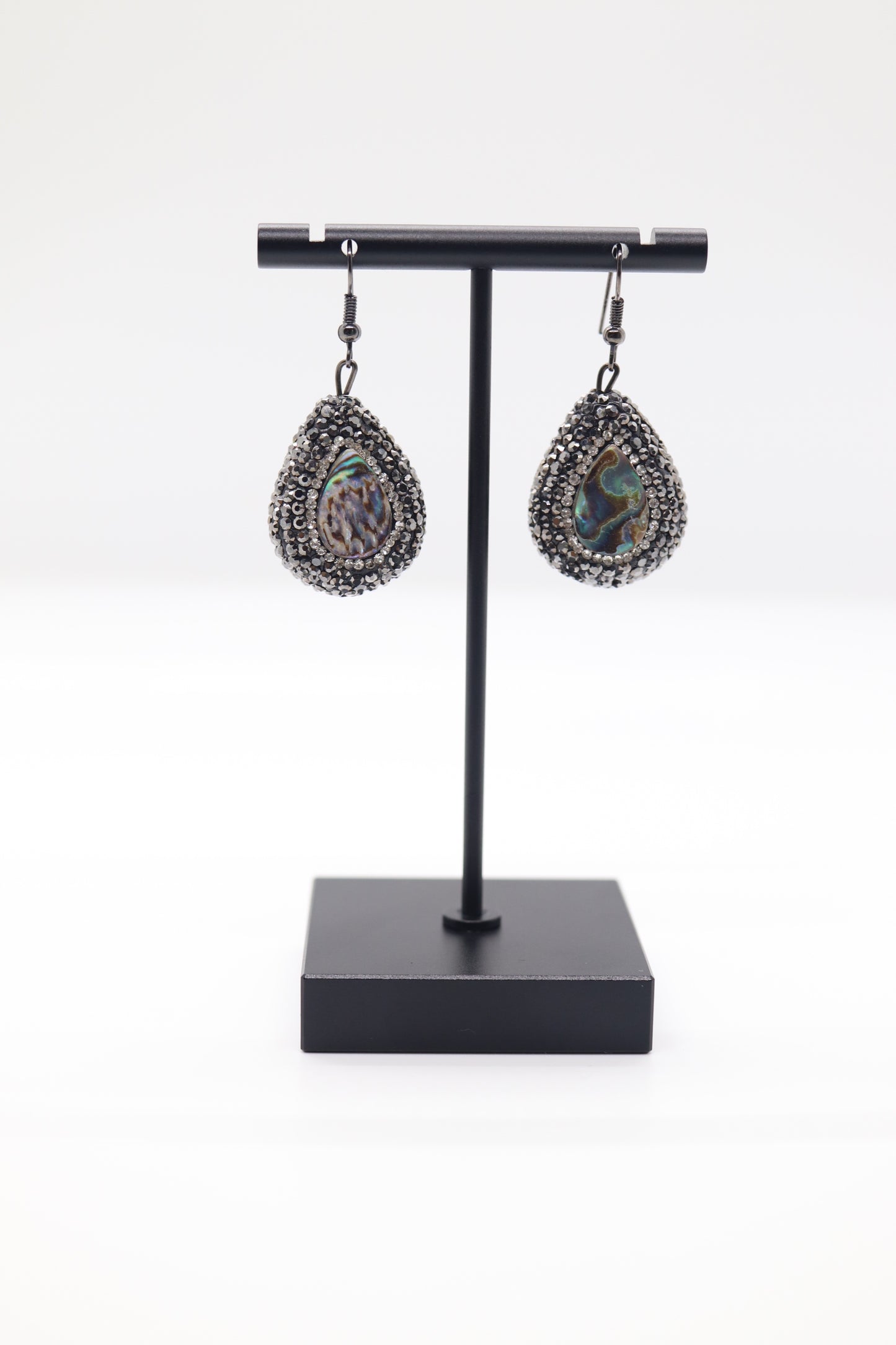 Black Rhinestones Paved Teardrop Earrings