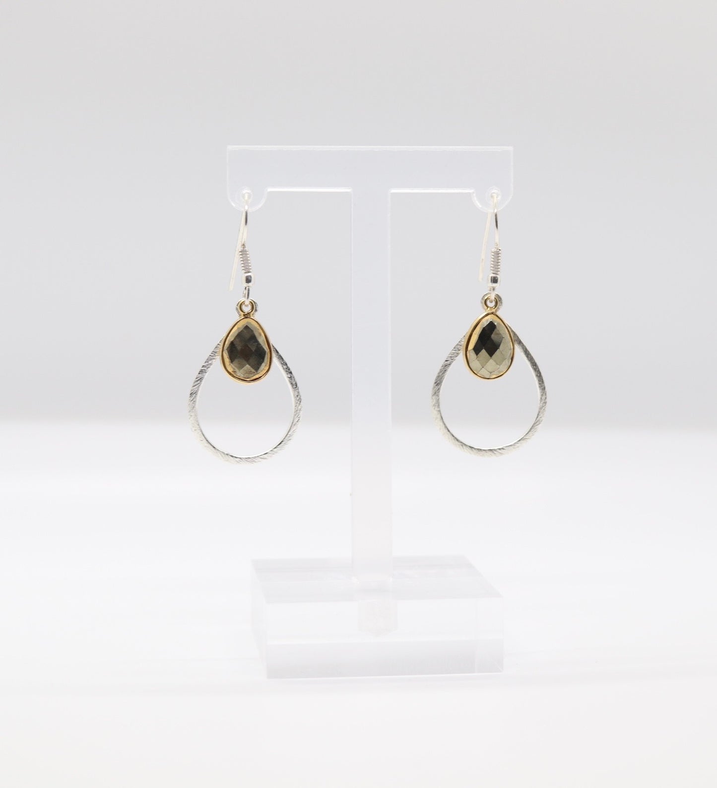 Gold Small Teardrop Earrings with Center Chrysoberyl Cats Eye Stone