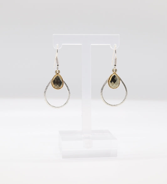 Gold Small Teardrop Earrings with Center Chrysoberyl Cats Eye Stone