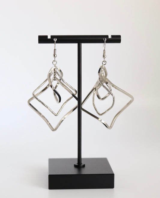 Silver Square Dangling Earrings