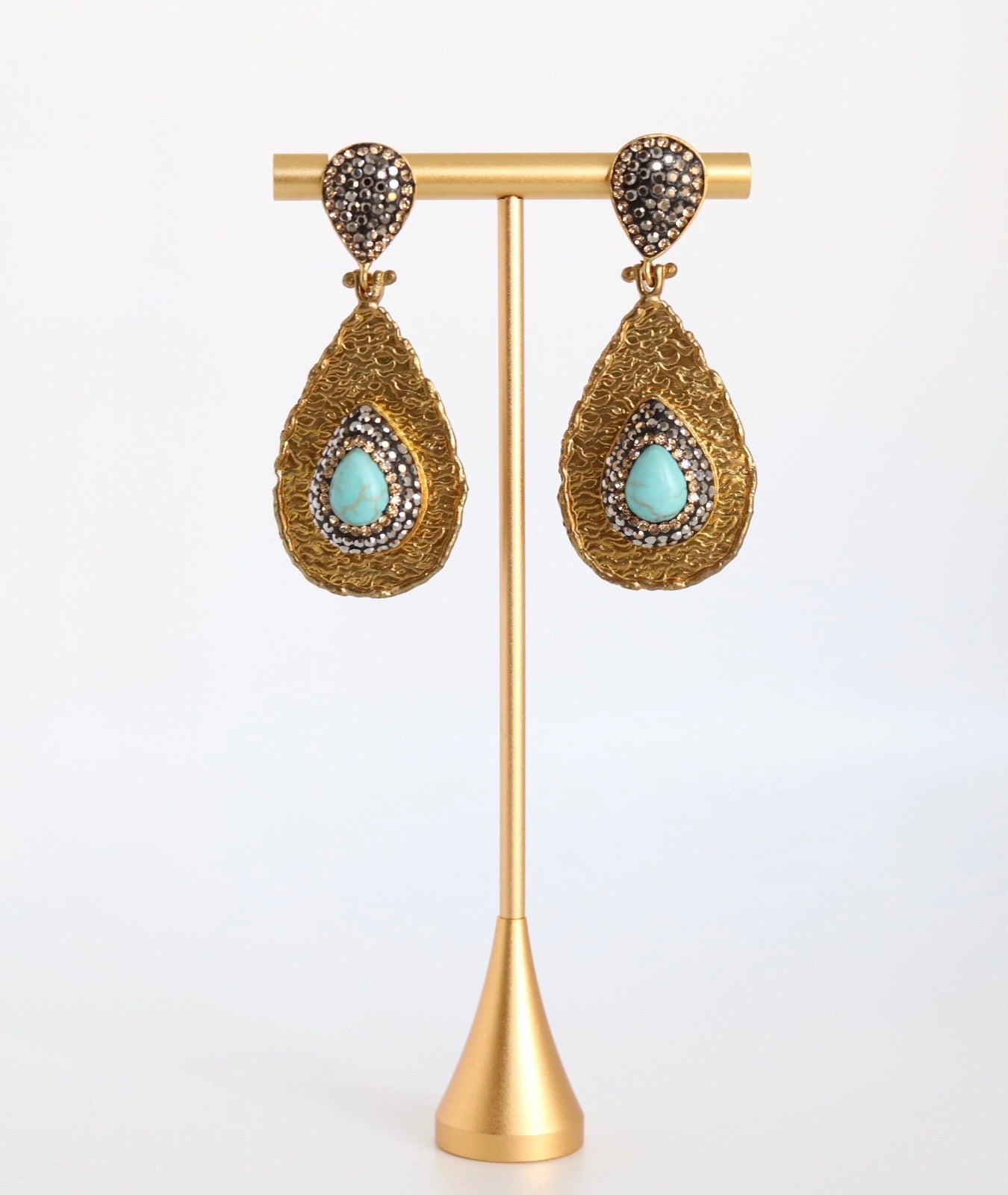 Beautiful Gold, Black & Turquoise Earrings