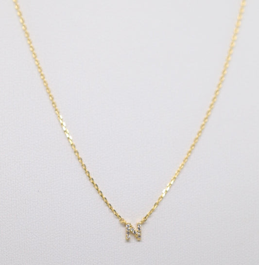 Gold Mini Pave Initial Necklace (N)