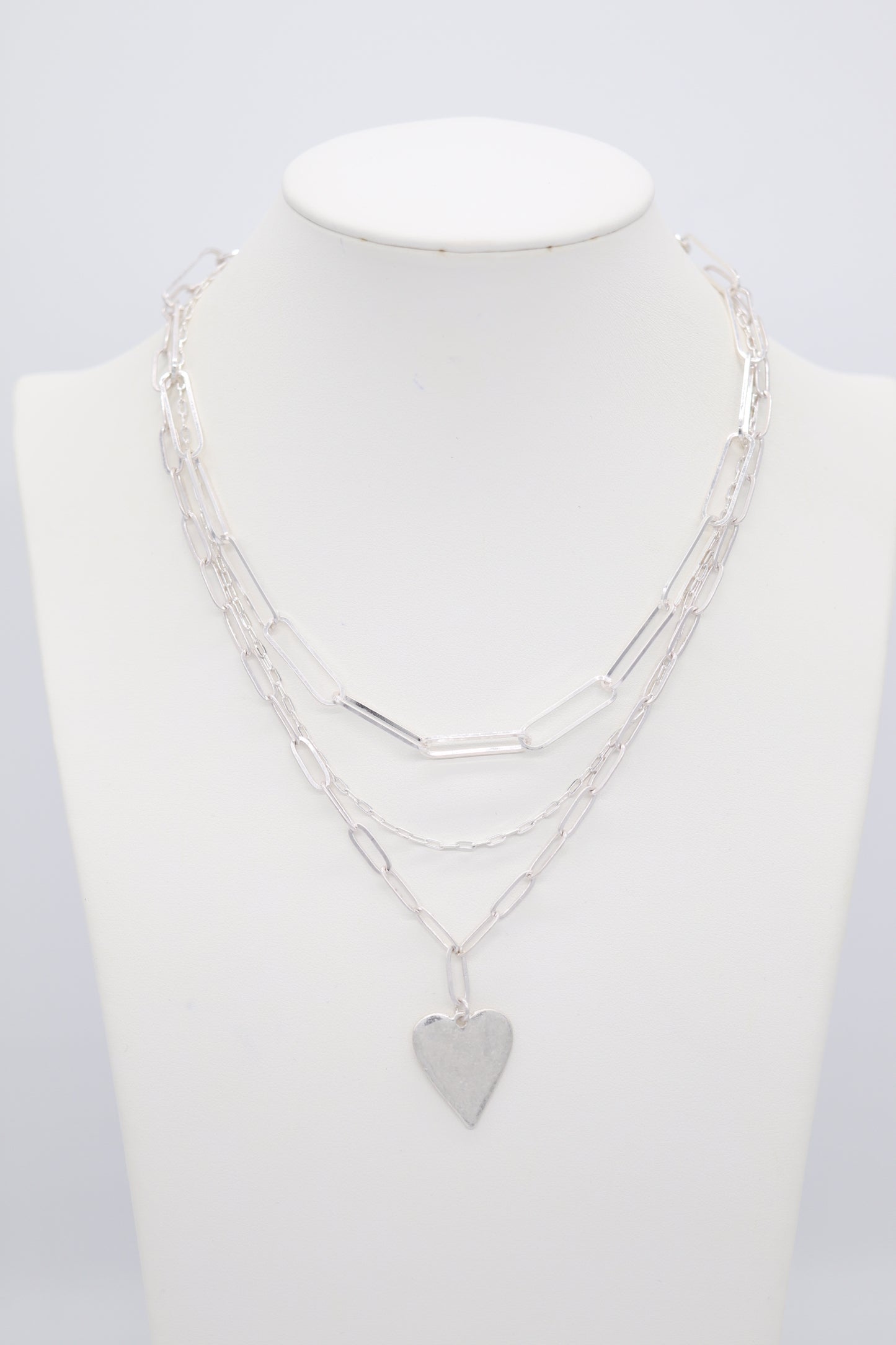 Silver Chain Links Heart Charm Necklace