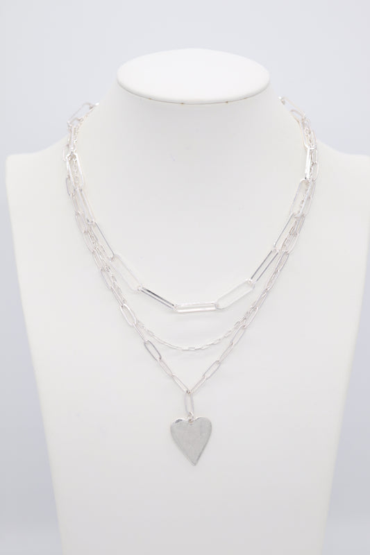 Silver Chain Links Heart Charm Necklace