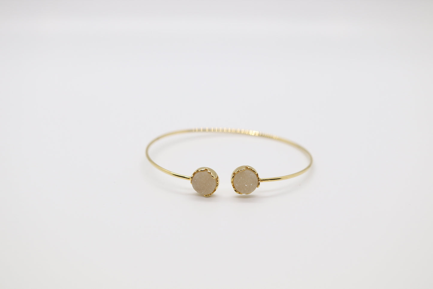 Gold Beige Stone End Cuff Bracelet