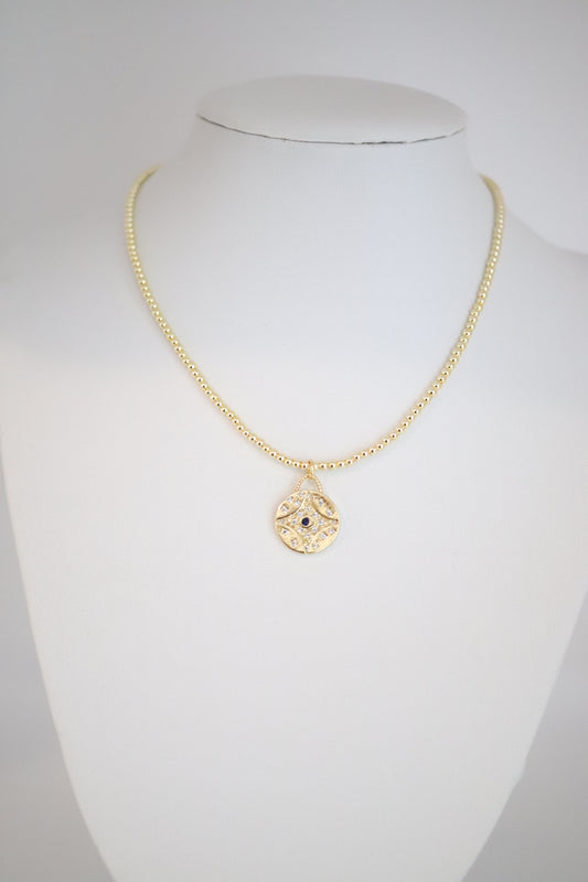 Beautiful Gold Beaded Necklace With Round Star Pendant