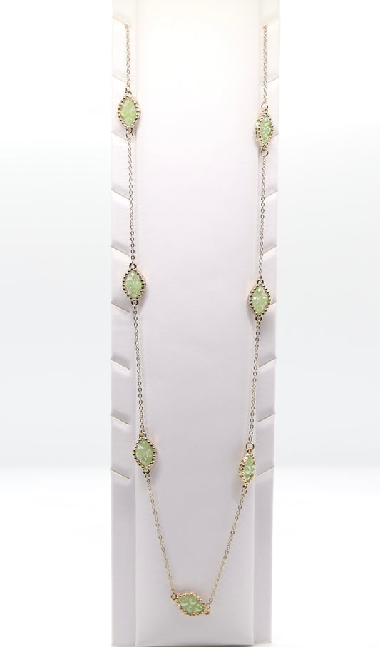 Gold Chain Green Beaded Stations Necklace