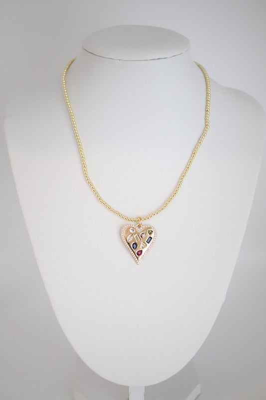 Gold Beaded Necklace With Heart Pendant