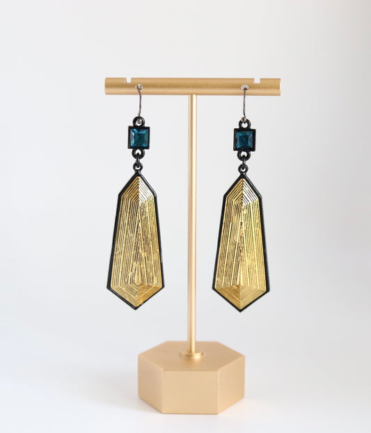 Stretched Hexagon Gold Earrings