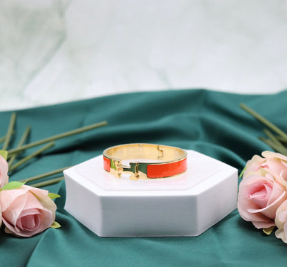 Orange Luxury Gold H-Bangle Hinged Bracelet