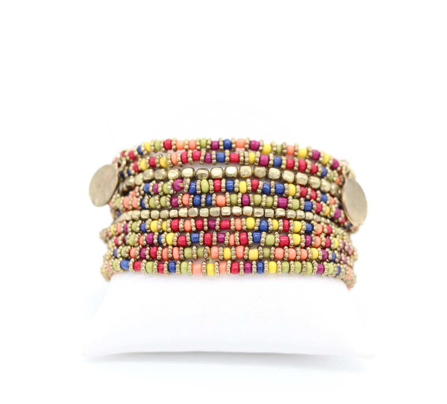 Gold Multi Beads Disc Bracelet Set