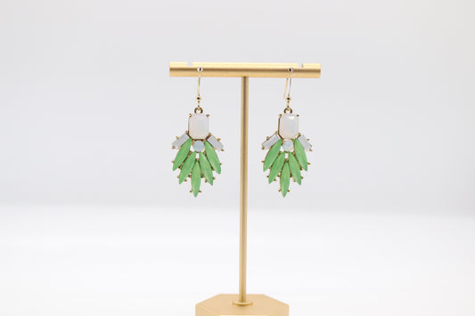 Gold Green Faceted Glass Fan Earring