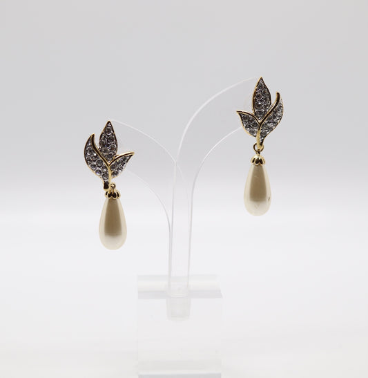 Beautiful Genuine Pearl and CZ Dangle Earrings