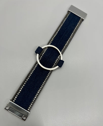 Blue denim with diamonds placed along the edge magnetic bracelet.