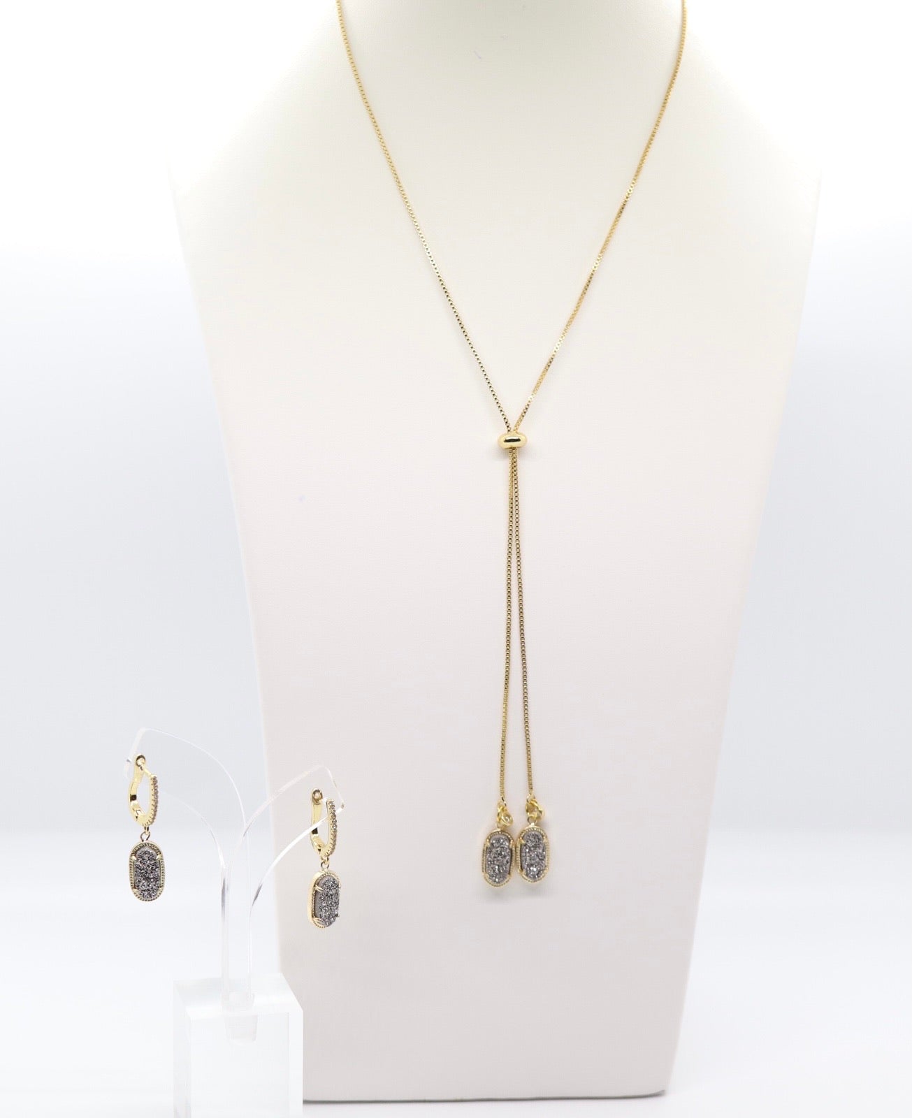 Exquisite Silver and Gold Necklace and Earrings with CZ's