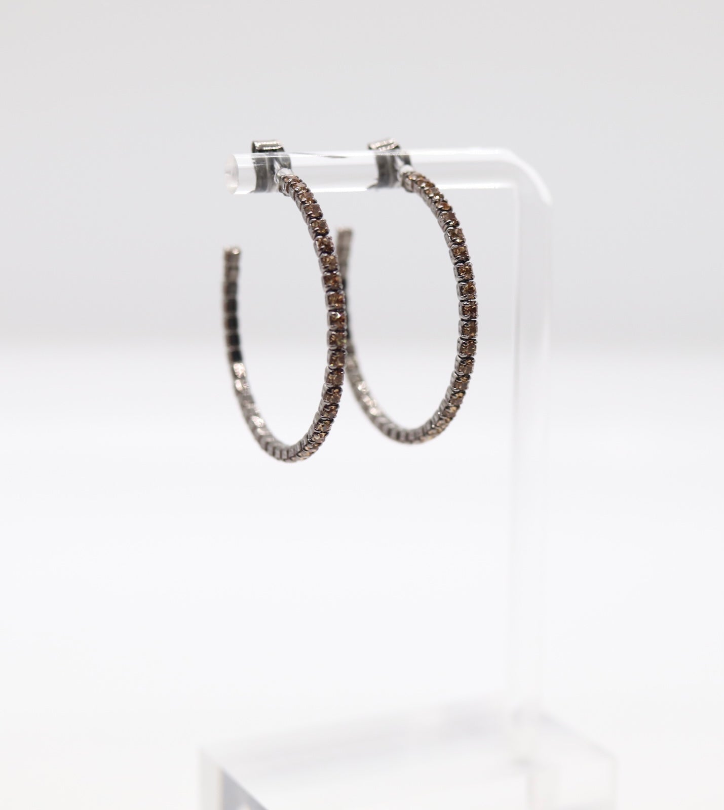 Chocolate and Gold Pave Hoop Earrings