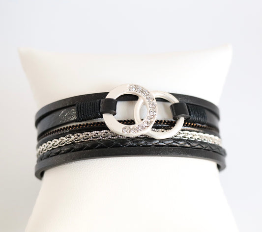 Black Leather Magnetic Bracelet