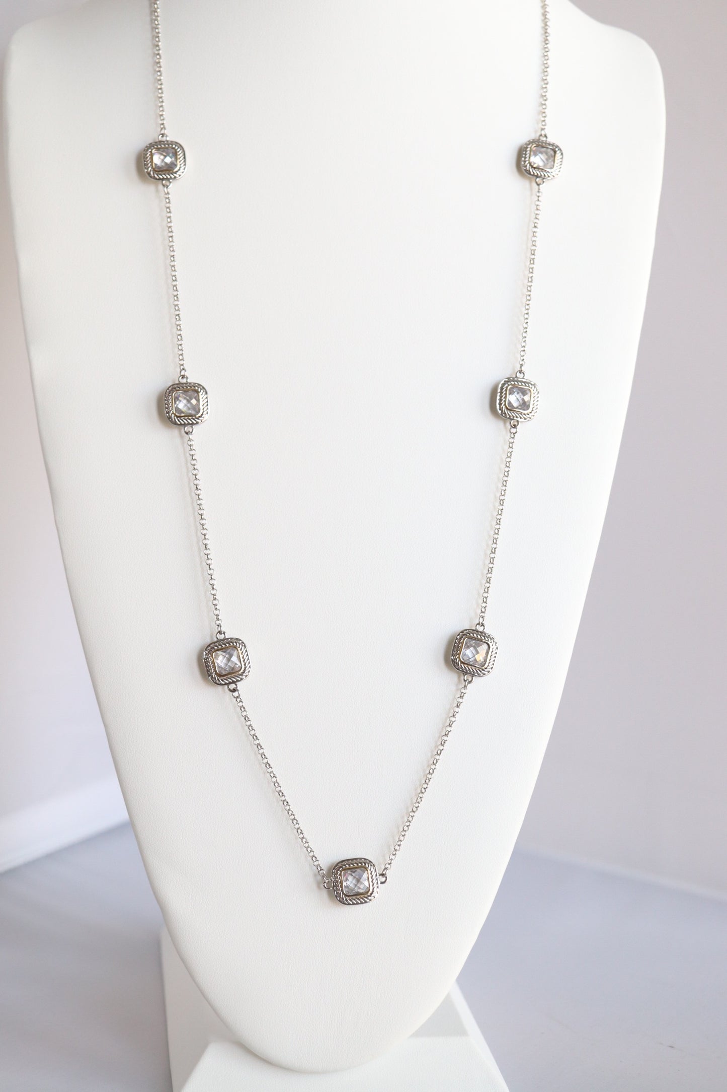 Silver Diamond Square Necklace