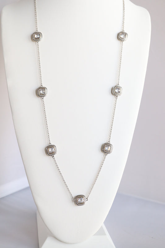 Silver Diamond Square Necklace