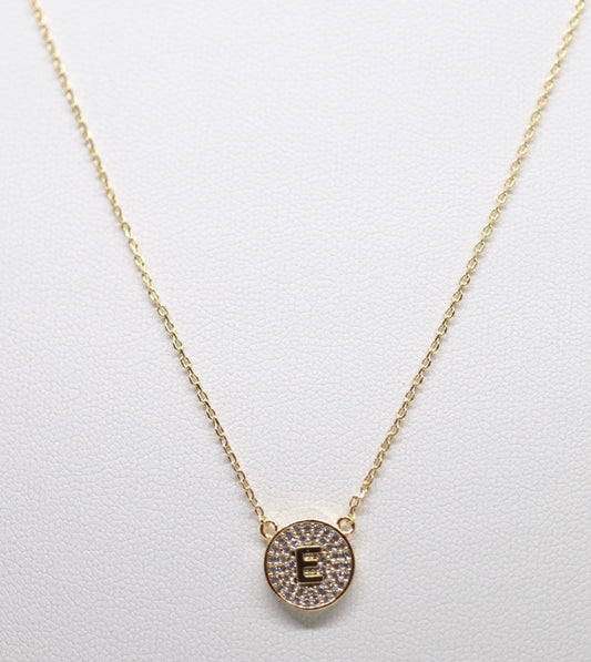 Gold Micropave Initial Necklace w/Vertical Display (E)