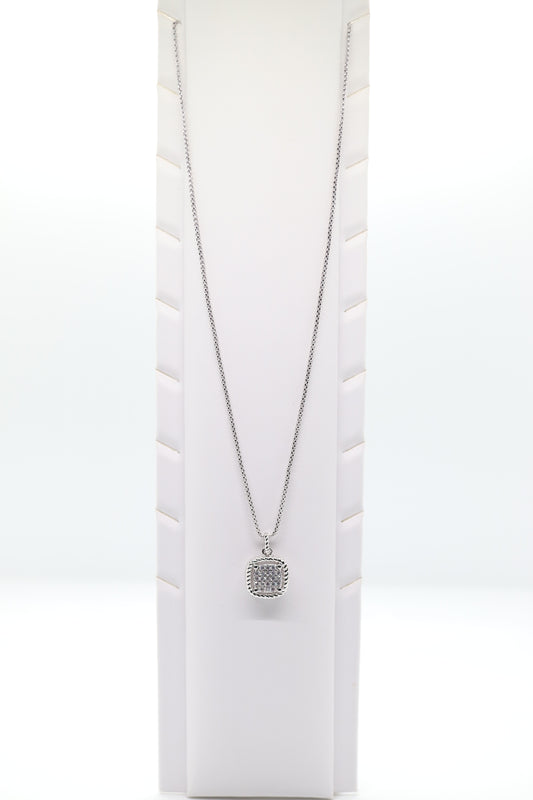Silver Necklace With Square CZ Paved Pendant