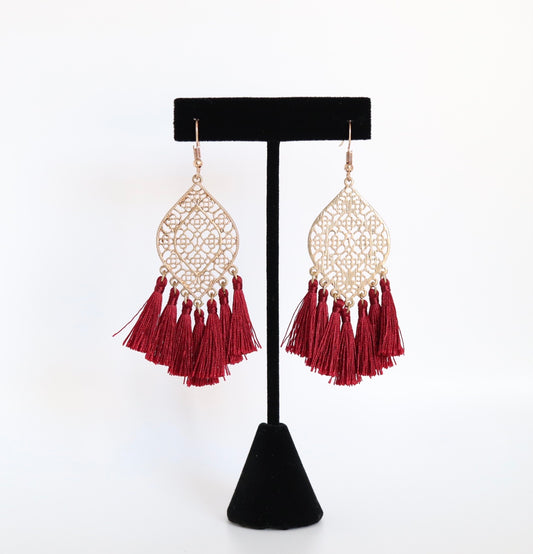 Red Tassel Filigree Earrings