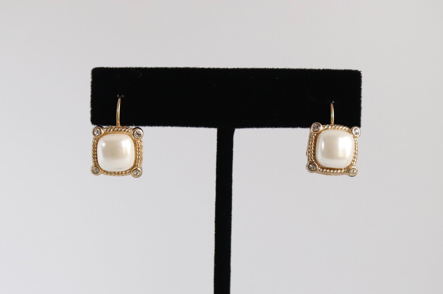 Gold Square Pearl Earrings
