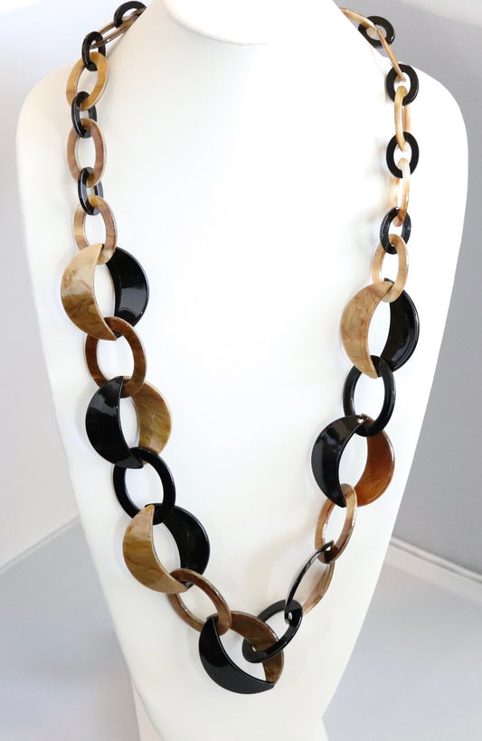 Black and Gold Circle Linked Necklace