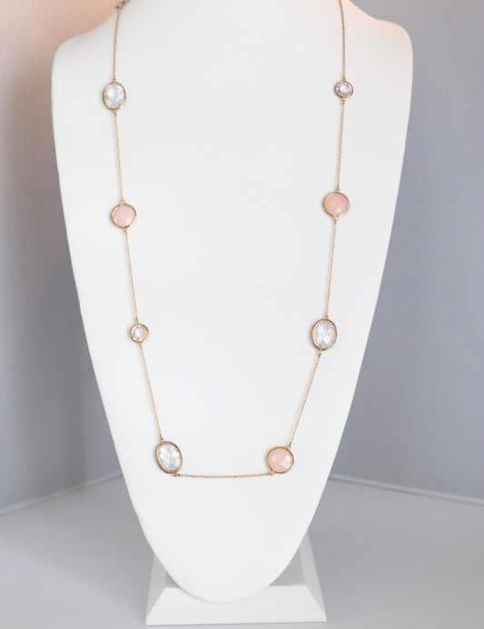 Crystal Clear and Pink Stationed Necklace