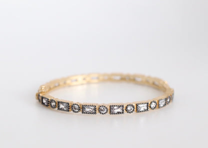 CZ Bezel Stone Black and Gold Hinge Bangle Bracelet