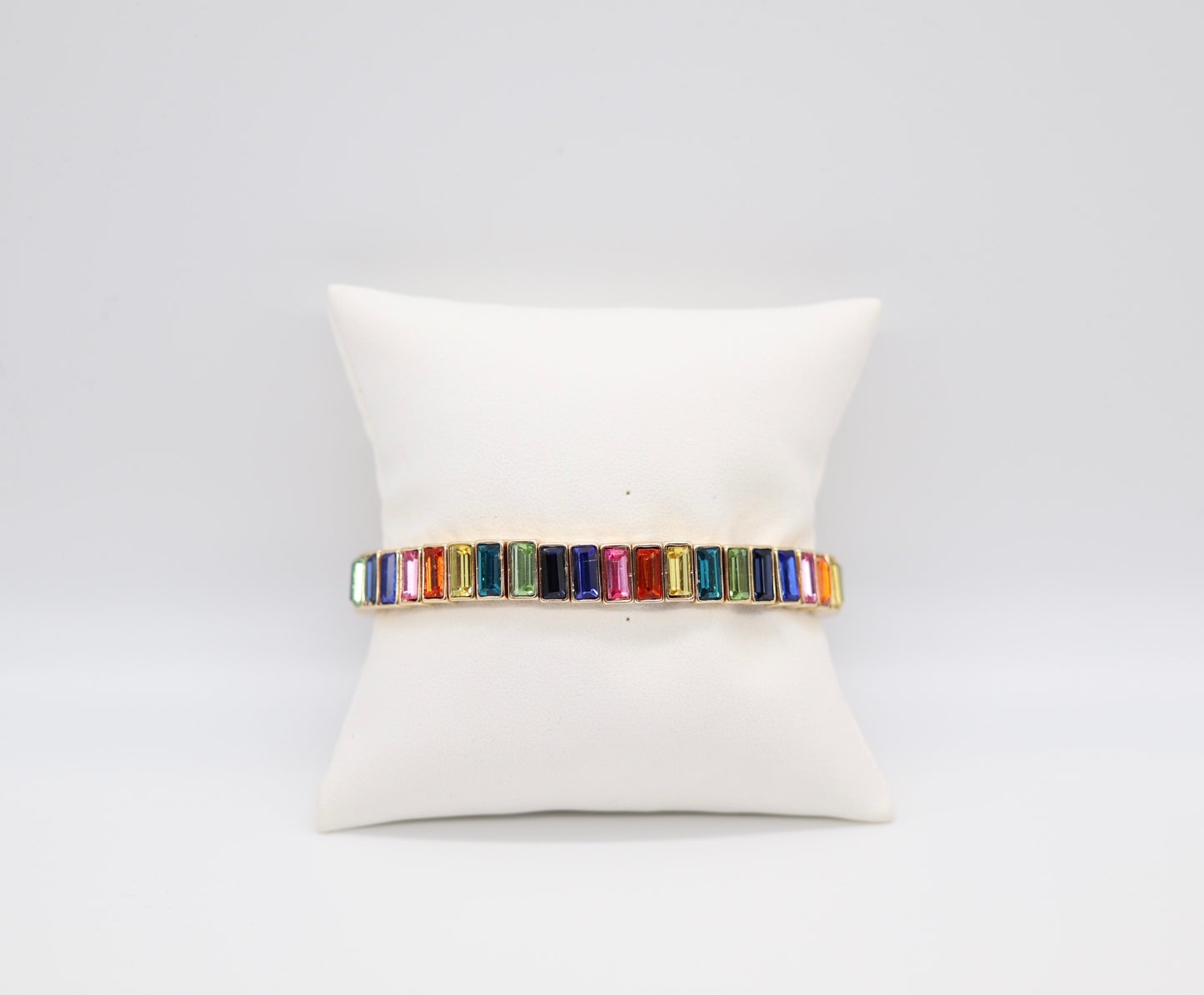 Variety of Colors - Gold Rainbow Mini Baguette Crystal Bracelet