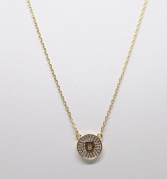 Gold Micropave Initial Necklace w/Vertical Display (D)
