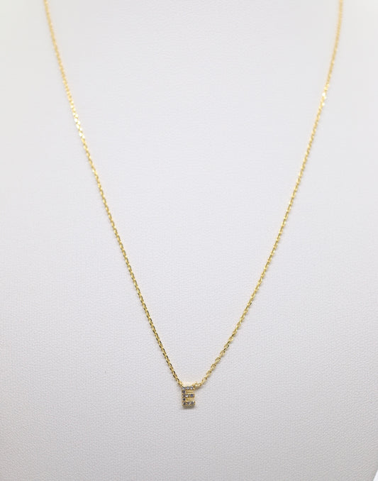 Gold Mini Pave Initial Necklace (E)