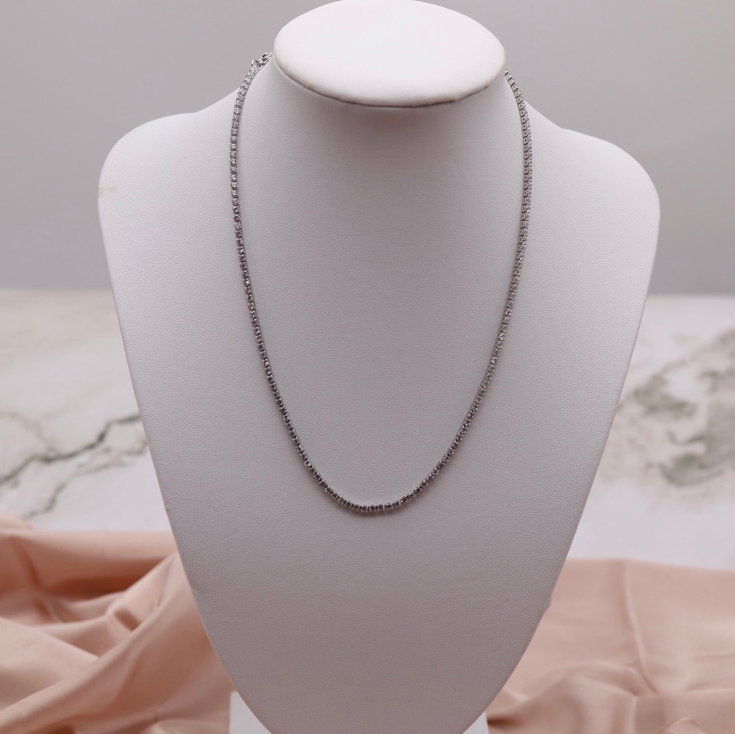 Thin Silver Tennis Necklace