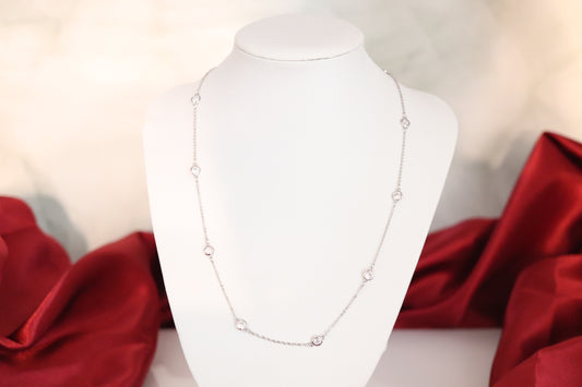 Silver Chain Link with Cubic Stones Necklace