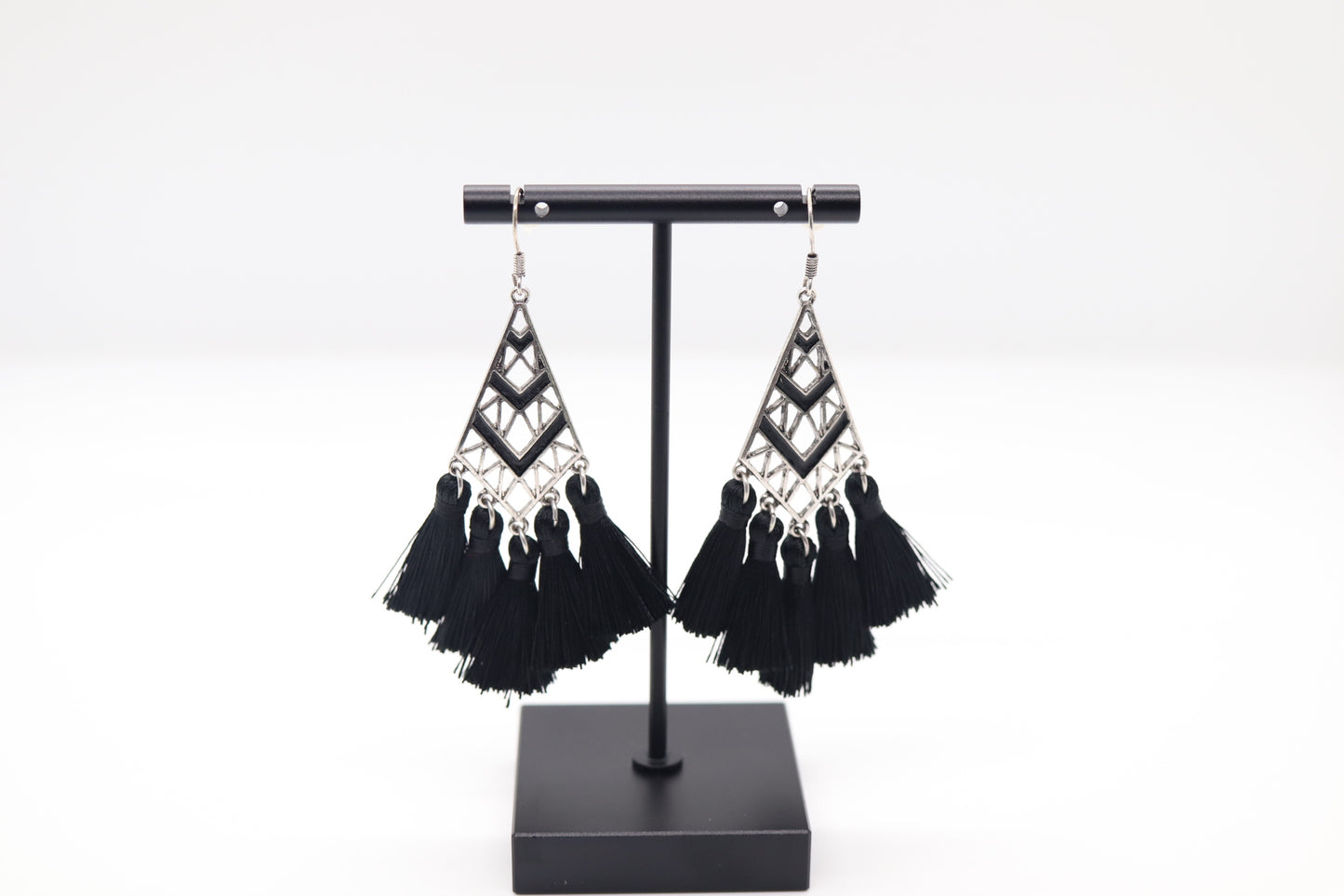 Silver and Black Tassel Earrings