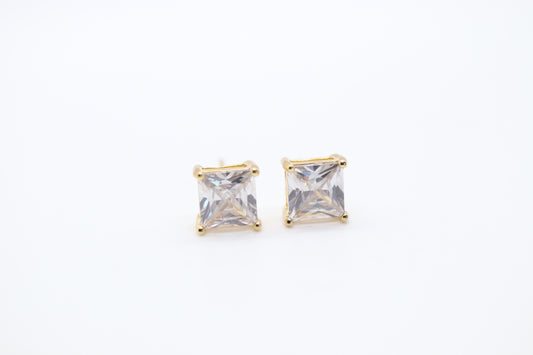 Gold Square CZ Stud Earrings