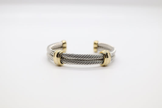 Silver Rope and Gold Station Cuff Bracelet