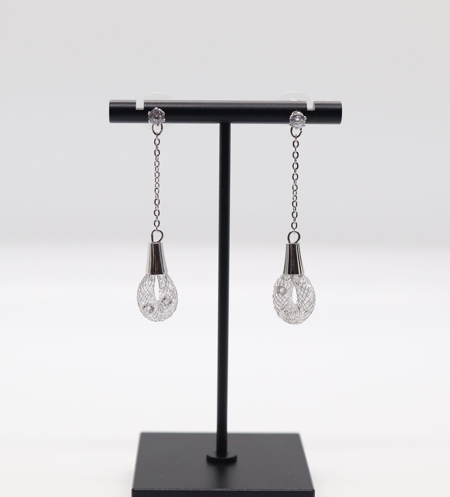 Silver Mesh Dangling Earrings with Austrian Crystals