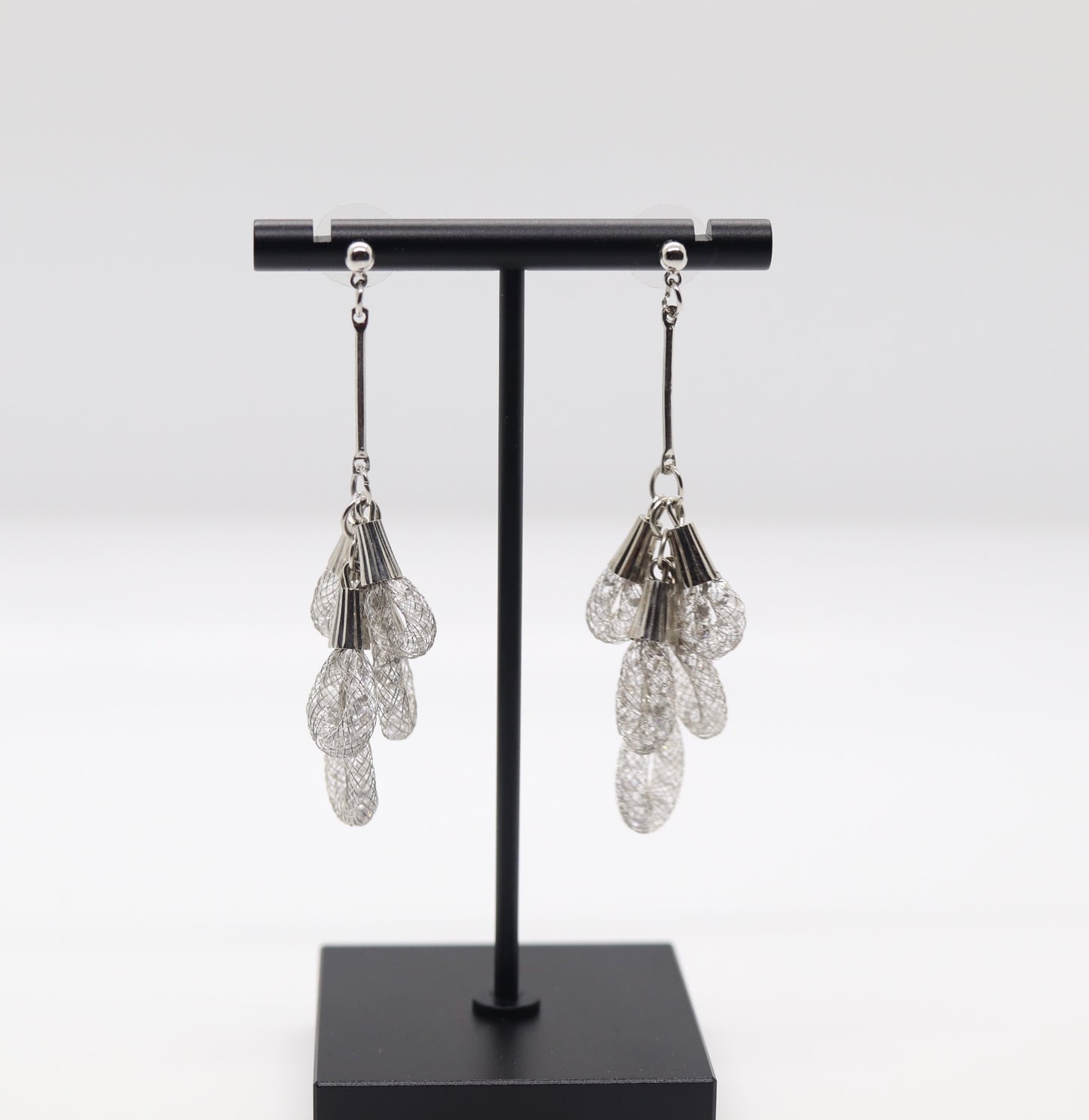 Silver Mesh Dangling Earrings with Austrian Crystals