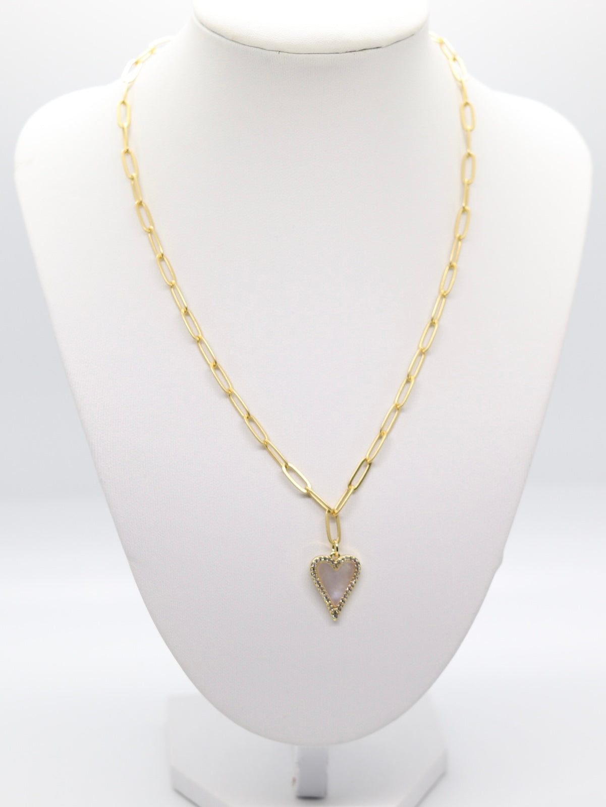 Gold 3.8mm Link Chain Necklace with Pearl Heart Shape Pendant - 18 inches