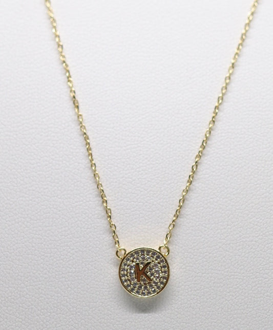 Gold Micropave Initial Necklace w/Vertical Display (K)