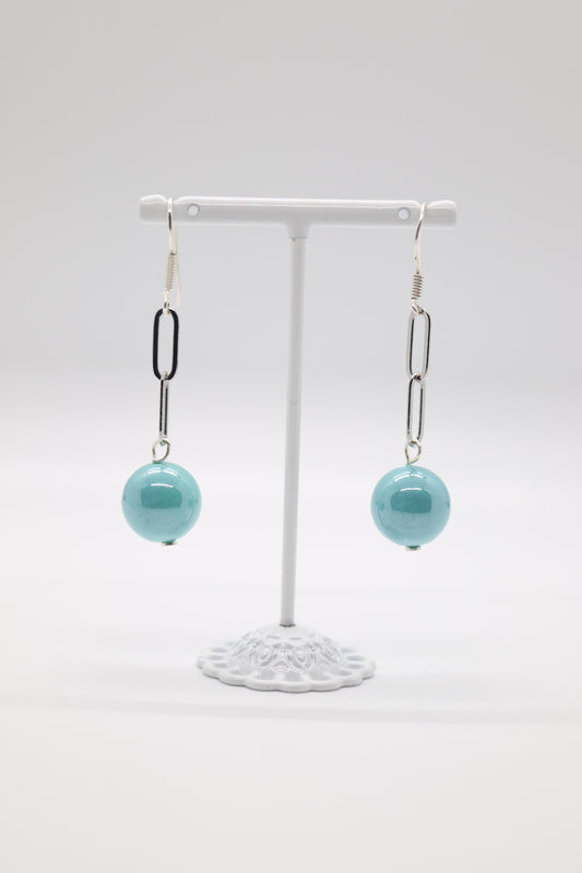 Silver Paperclip Turquoise Drop Earrings