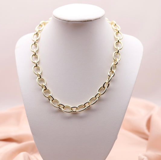 Gold Plated Smooth and Cable Twist Link Necklace