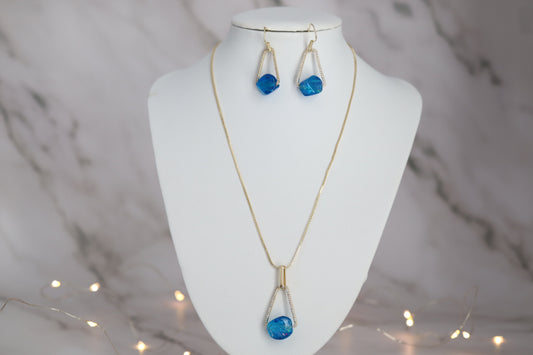 Navy Blue Marble Necklace and Earrings