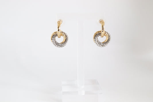 Gold and Silver Twisted Rope Round Earrings