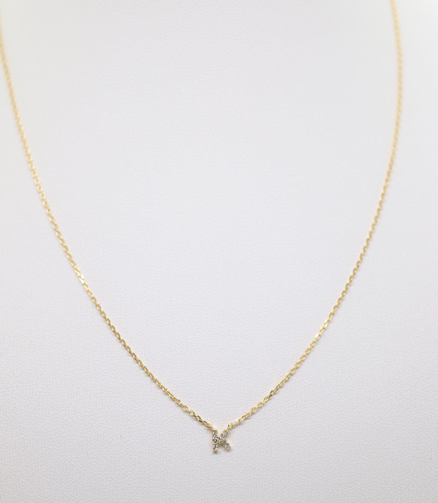Gold Mini Pave Initial Necklace (K)