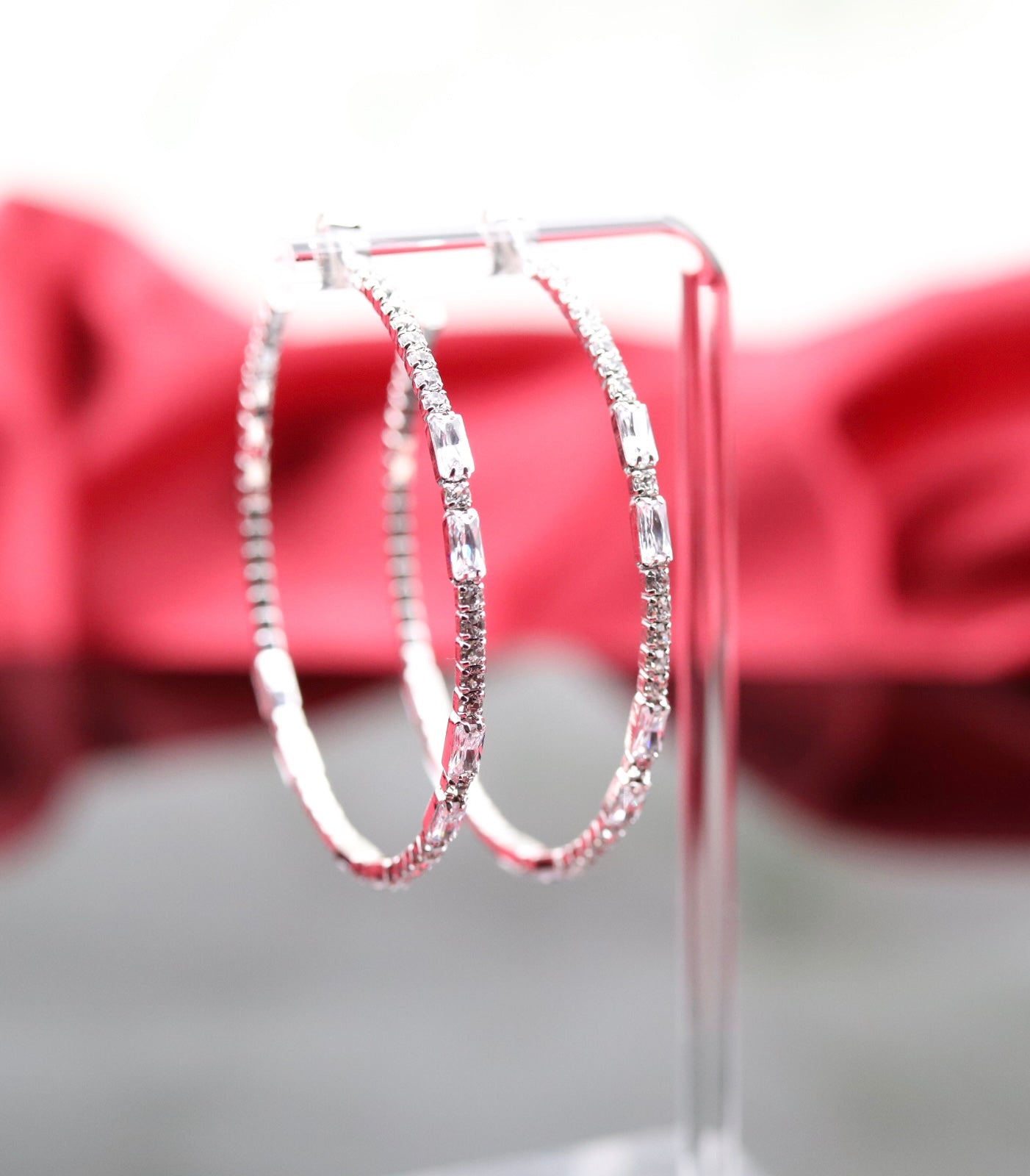 Silver Rhinestone Hoop Earring