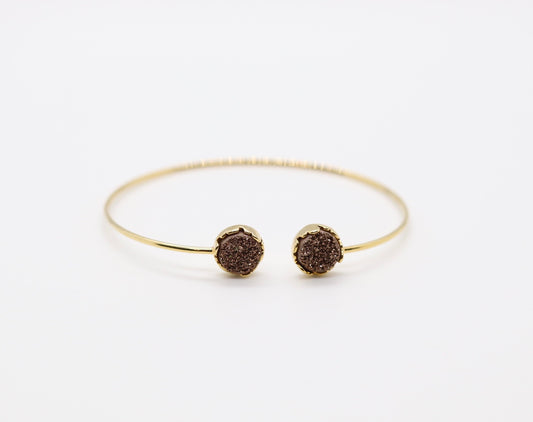 Gold Cuff Bracelet with Brown Druzy End Stone